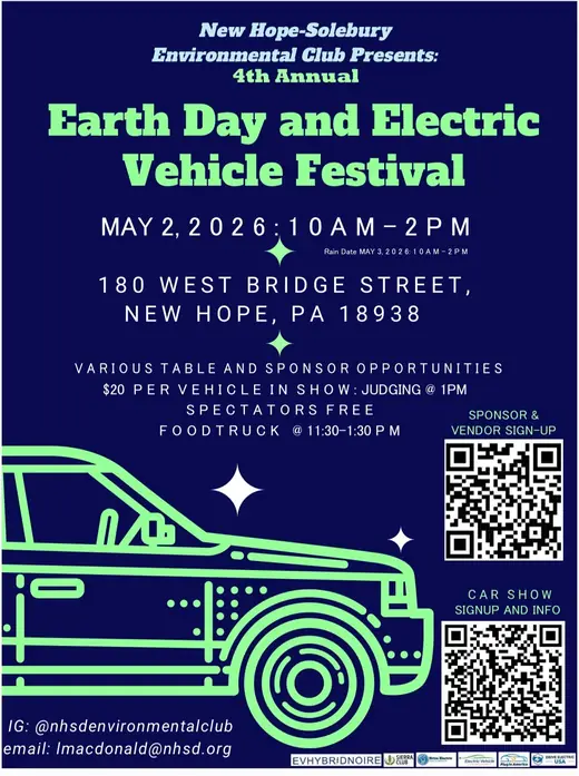 Event poster: 4th Annual Earth Day and Electric Vehicle Festival, New Hope, PA